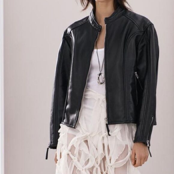 ZW COLLECTION ZIPPERED GENUINE LEATHER JACKET - Picture 11 of 16